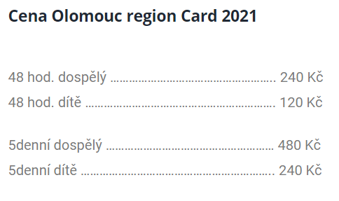 ceník olomouc region card 2021
